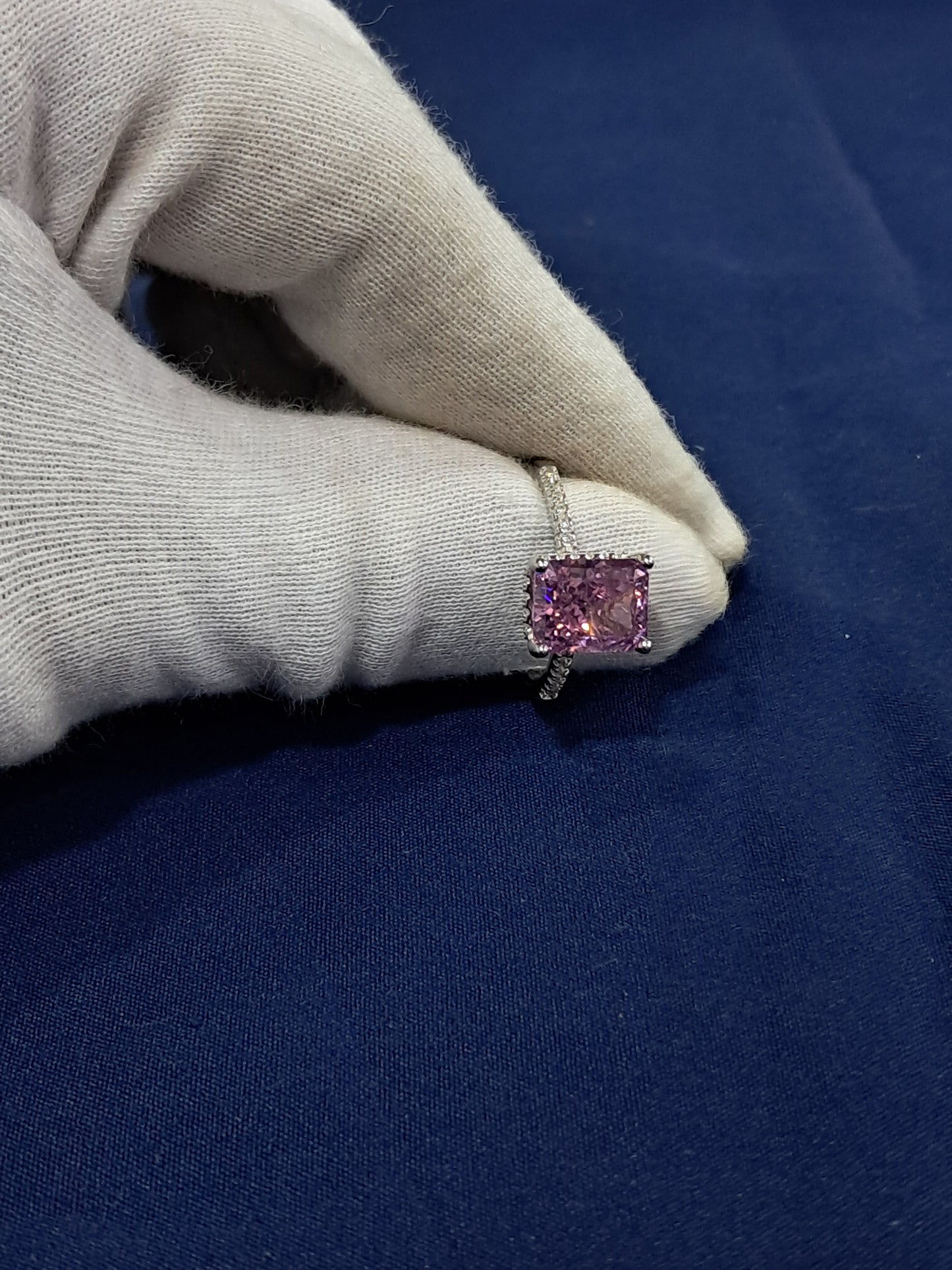 Shady pink solitaire ring