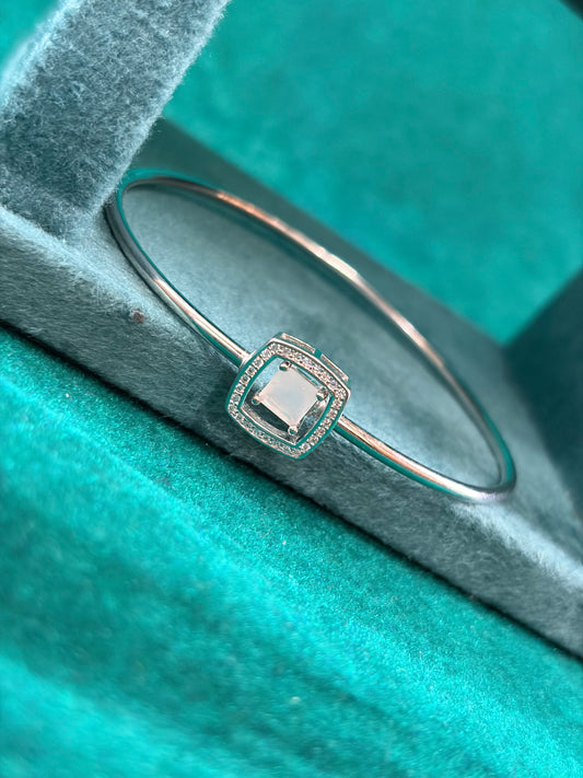 Cushion CZ Charm Bangle, 925 Silver