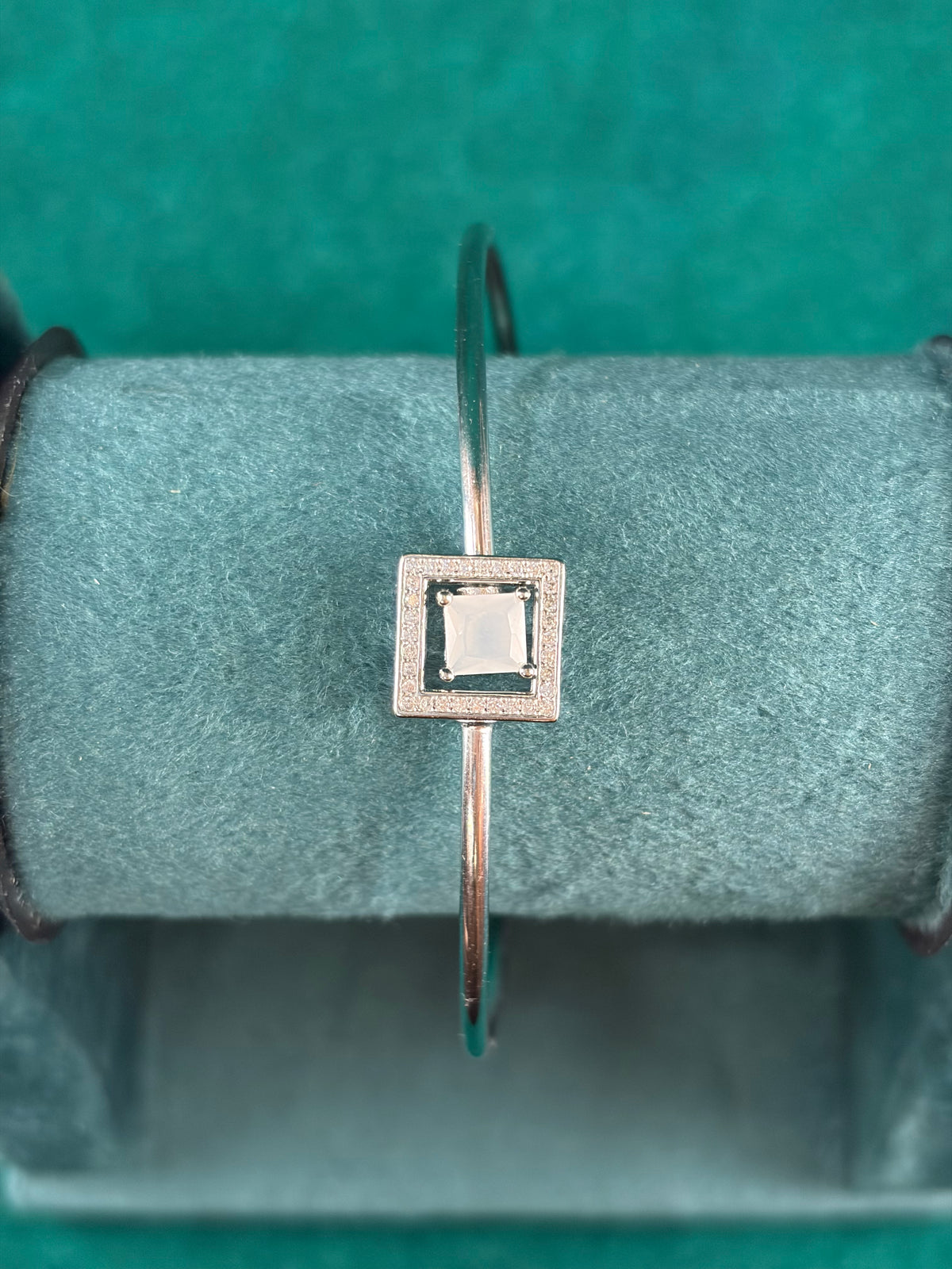Square CZ Charm Bangle, 925 Silver