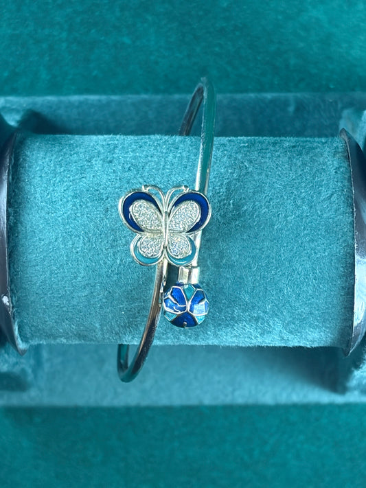 Butterfly Charm Kada Bracelet – Two-Tone Enamel, 925 Silver