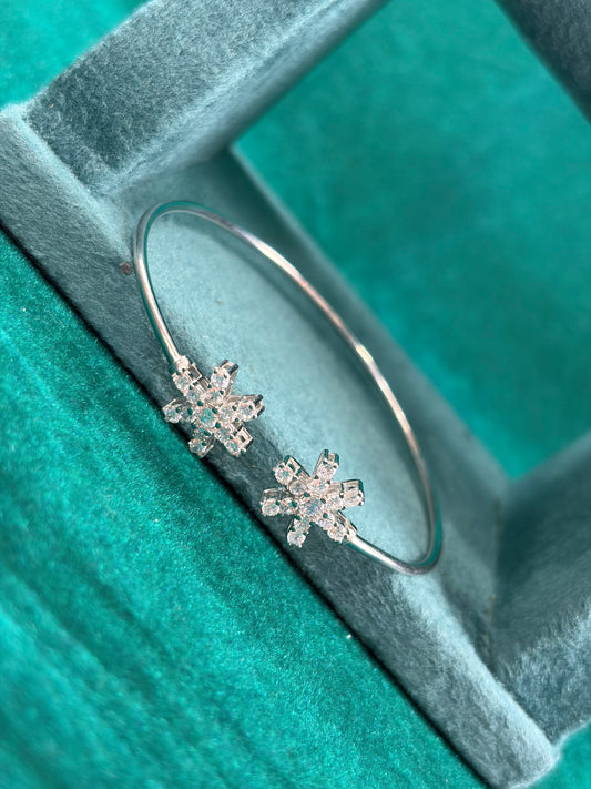 Open Cuff Bracelet – Snowflake Charm Design, 925 Silver