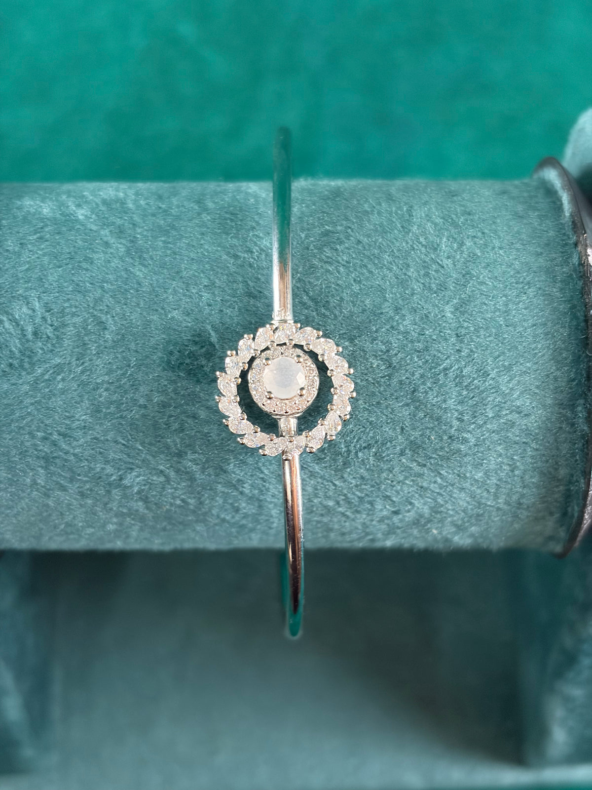 CZ Round Halo Bangle, 925 Silver