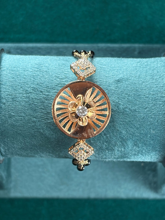 Sunburst Flower Charm Bracelet – Diamond Accents, 925 Silver