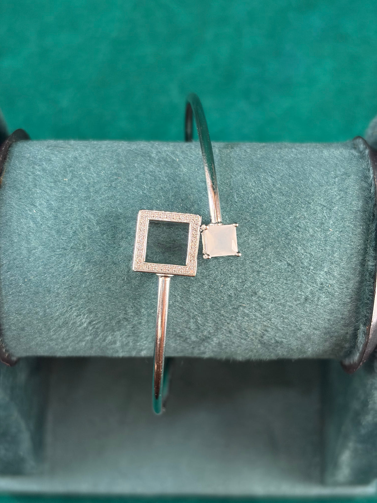 Square CZ Charm Bangle, 925 Silver