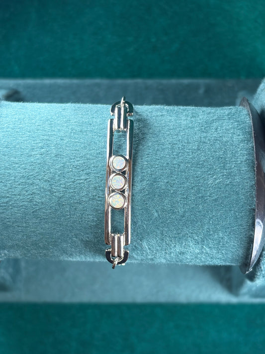 Opal-Tone Link Bracelet – Paperclip Chain, 925 Silver