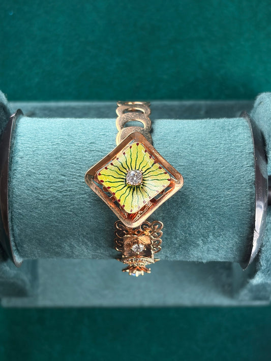 Meenakari Sunburst Charm Bracelet – Green Enamel, 925 Silver