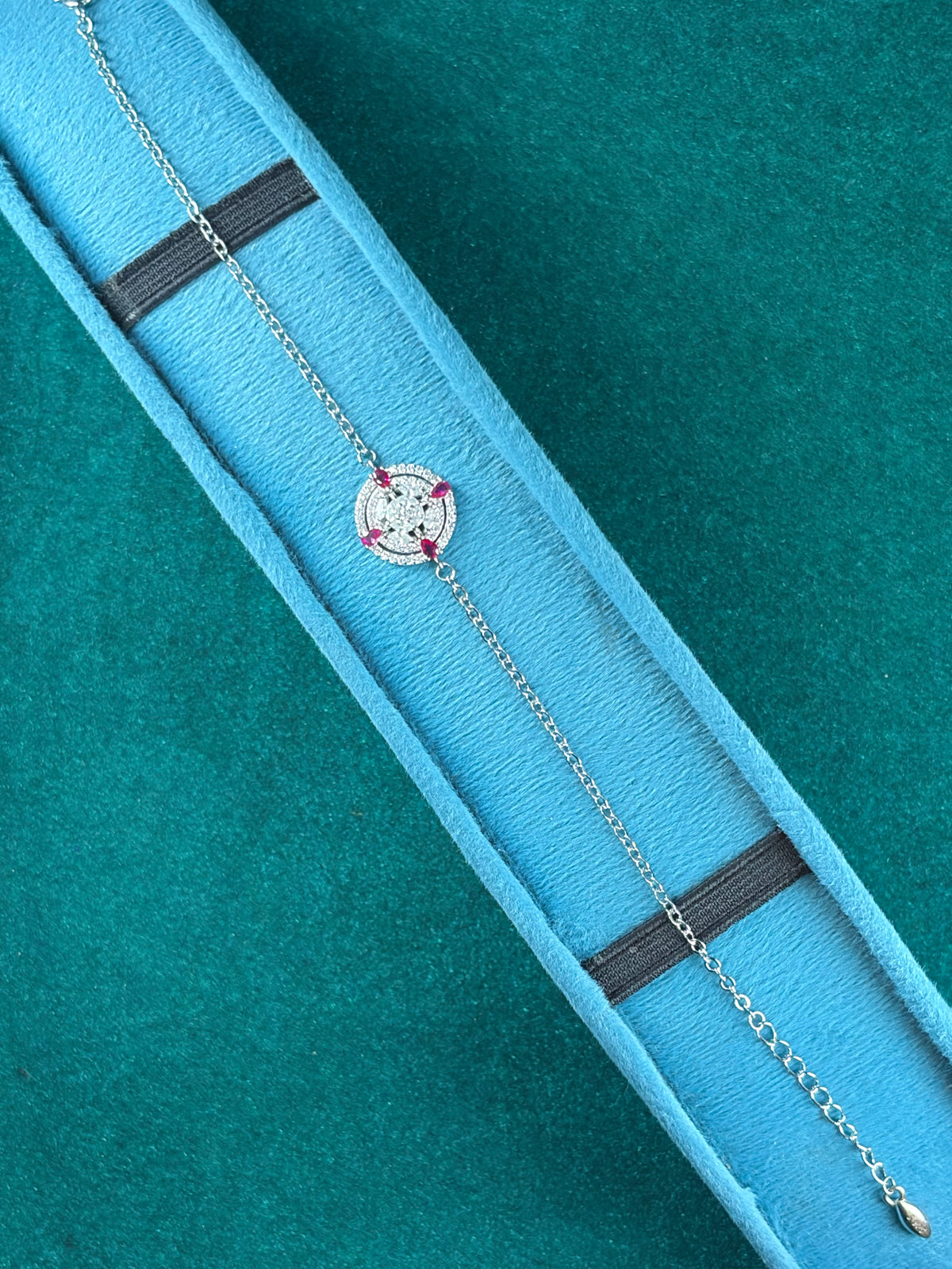 Compass Medallion Bracelet – Ruby-Tone Accents, 925 Silver