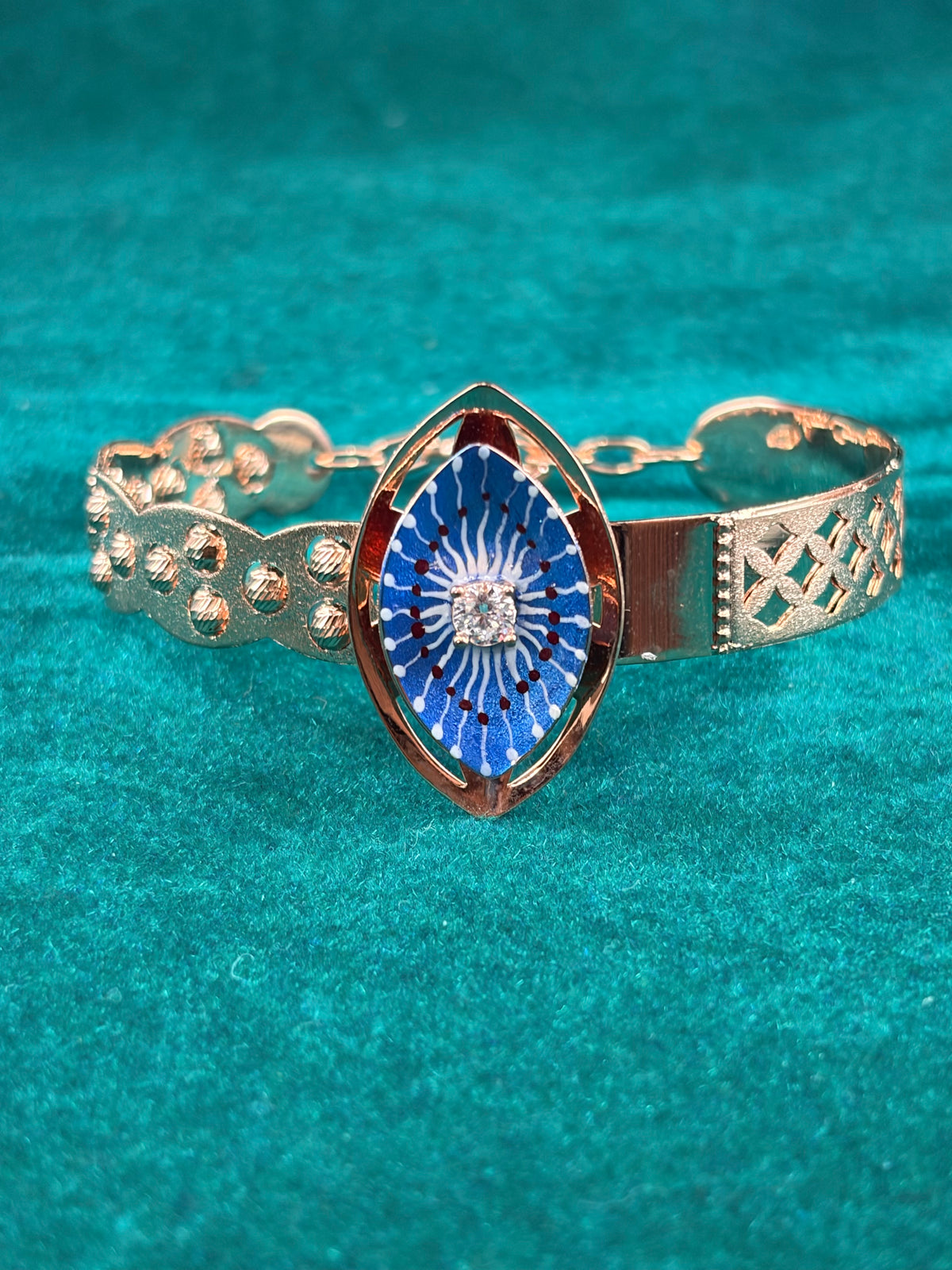 Meenakari Evil Eye Bracelet – Blue Enamel & CZ, 925 Silver