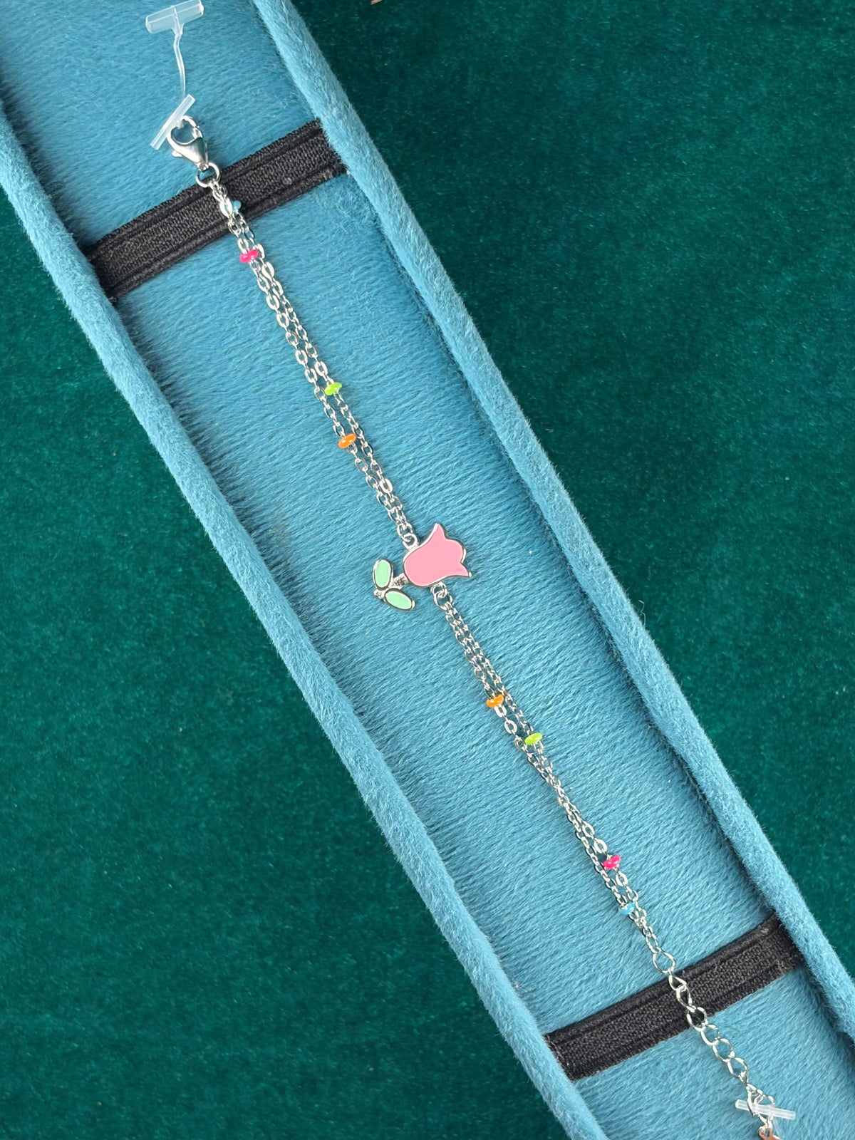 Pink Flower Kids Bracelet – Beaded Charm, 925 Silver