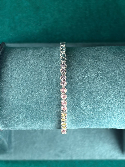 Rainbow Ombré CZ Tennis Bracelet – Jewel-Tone, 925 Silver