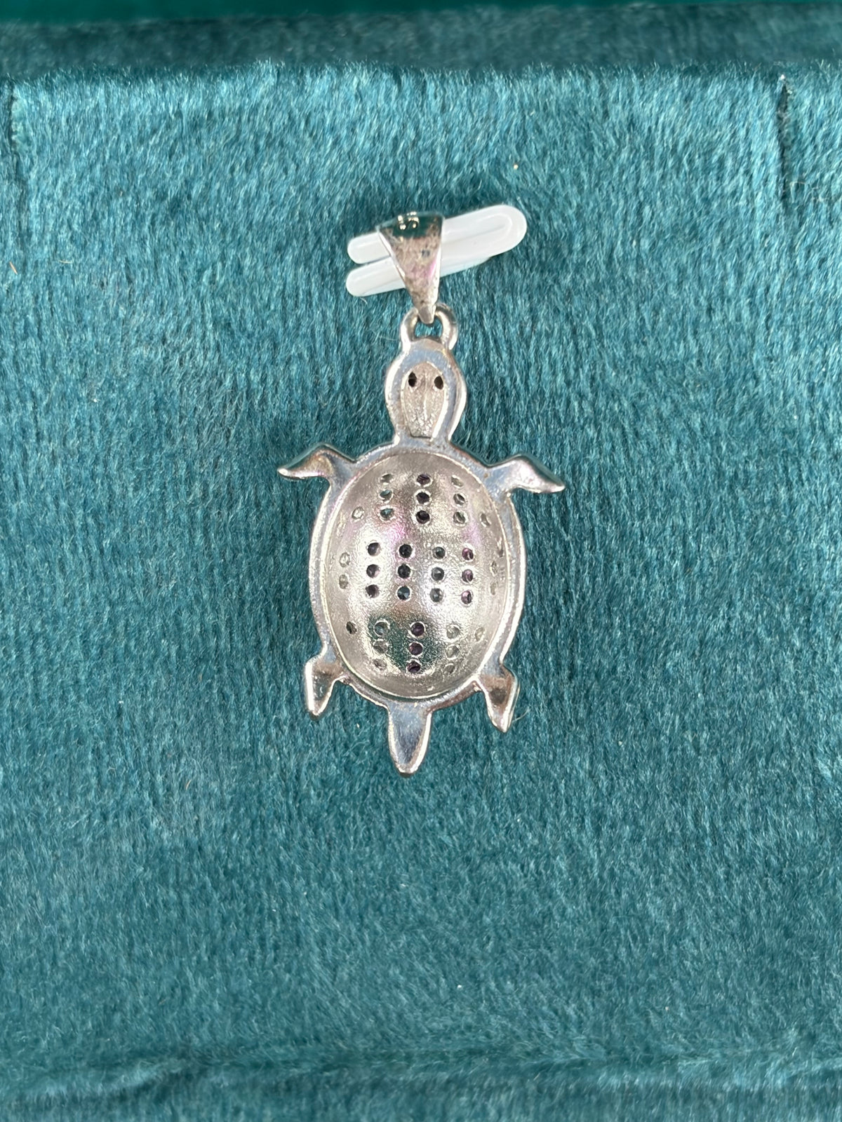Ruby-Tone Pave Turtle Pendant, 925 Silver