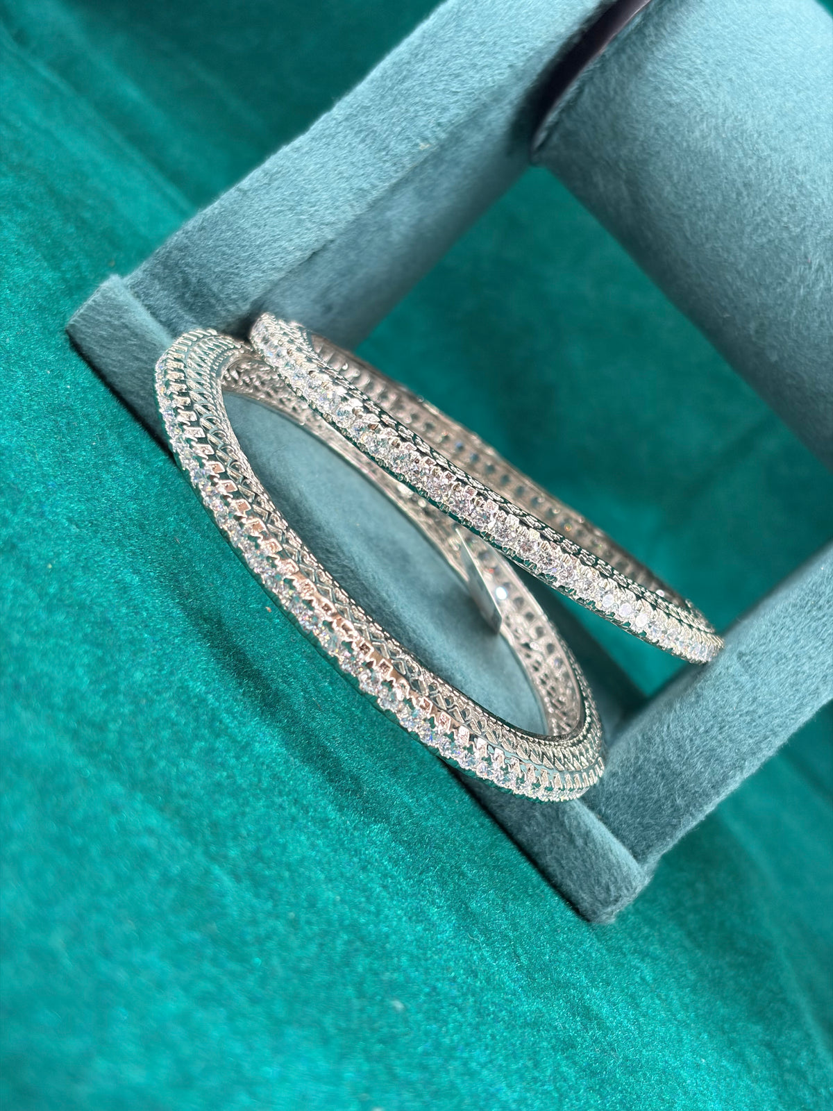 Crossover Pave Bangle Pair – Wave Design, 925 Silver