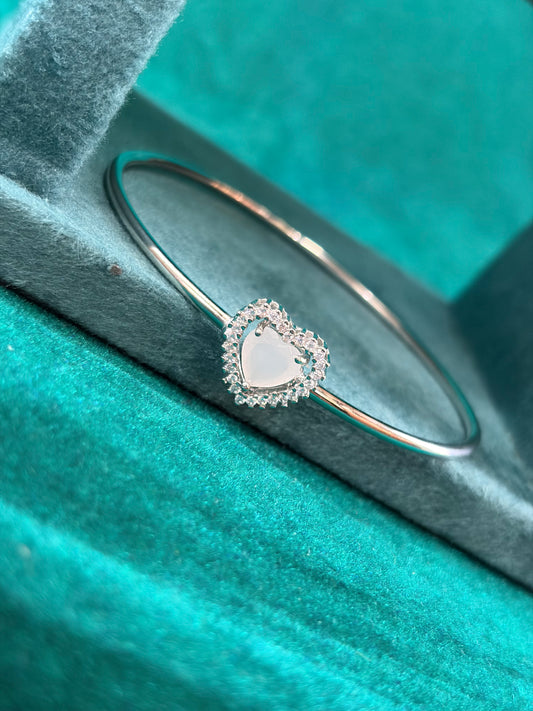 CZ Heart Halo Bangle, 925 Silver