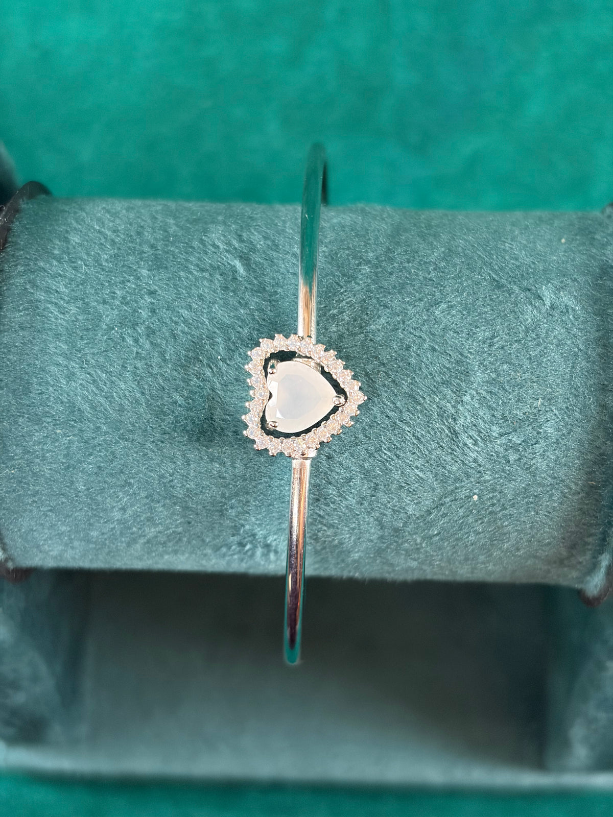 CZ Heart Halo Bangle, 925 Silver