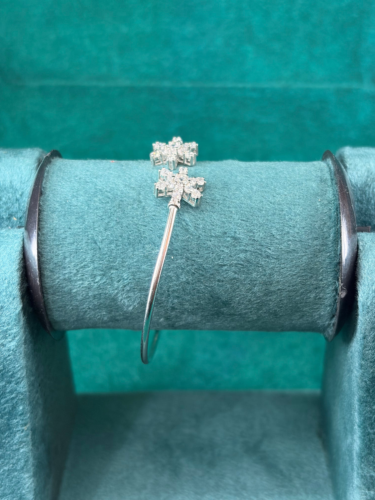 Open Cuff Bracelet – Snowflake Charm Design, 925 Silver