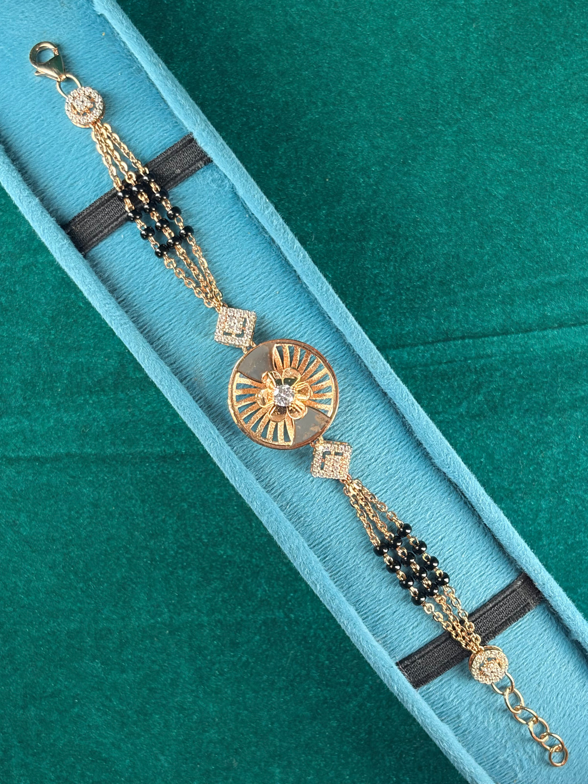 Sunburst Flower Charm Bracelet – Diamond Accents, 925 Silver