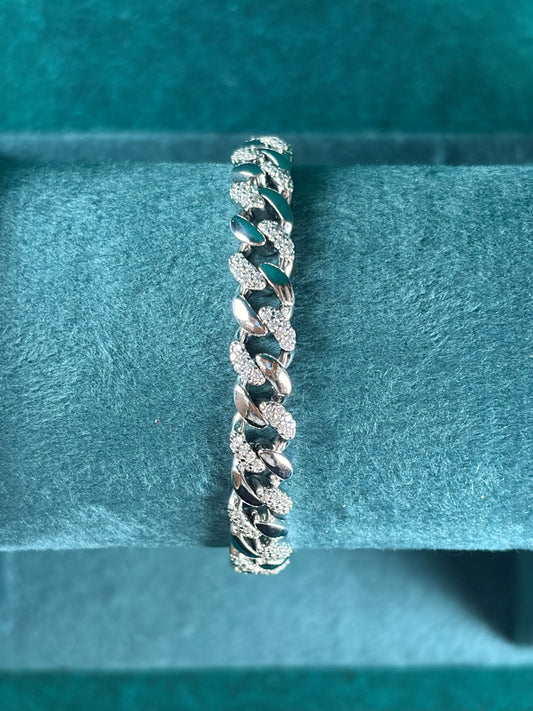 Pave Curb Chain Bracelet – Interlocking Links, 925 Silver