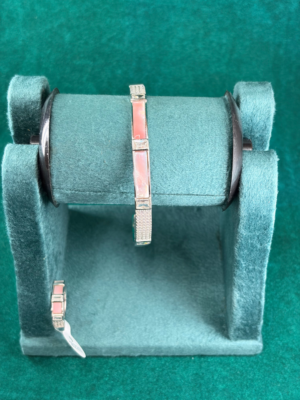 Pink Inlay Cuff Bracelet & Ring Set, 925 Silver