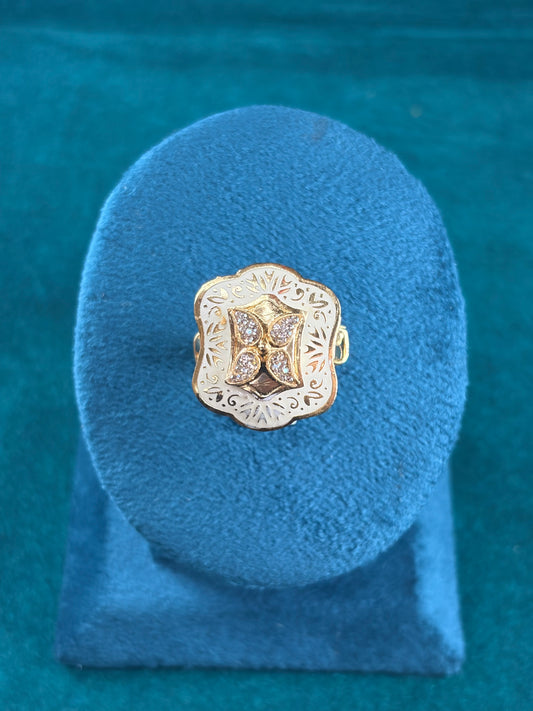 Scalloped Enamel Ring – Pave Clover Center, 925 Silver