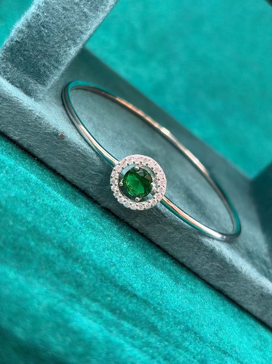 Emerald-Tone Halo Bangle, 925 Silver