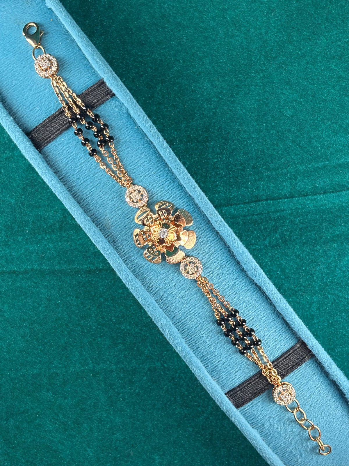 Floral Link Bracelet – Gold-Tone Solitaire, 925 Silver