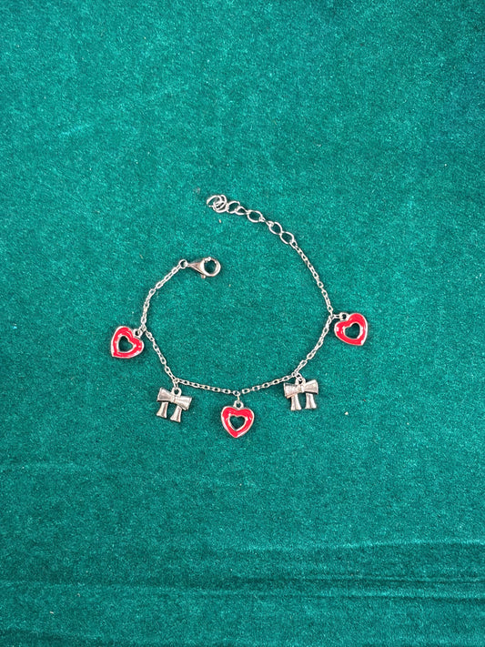 Heart & Bow Charm Kids Bracelet, 925 Silver