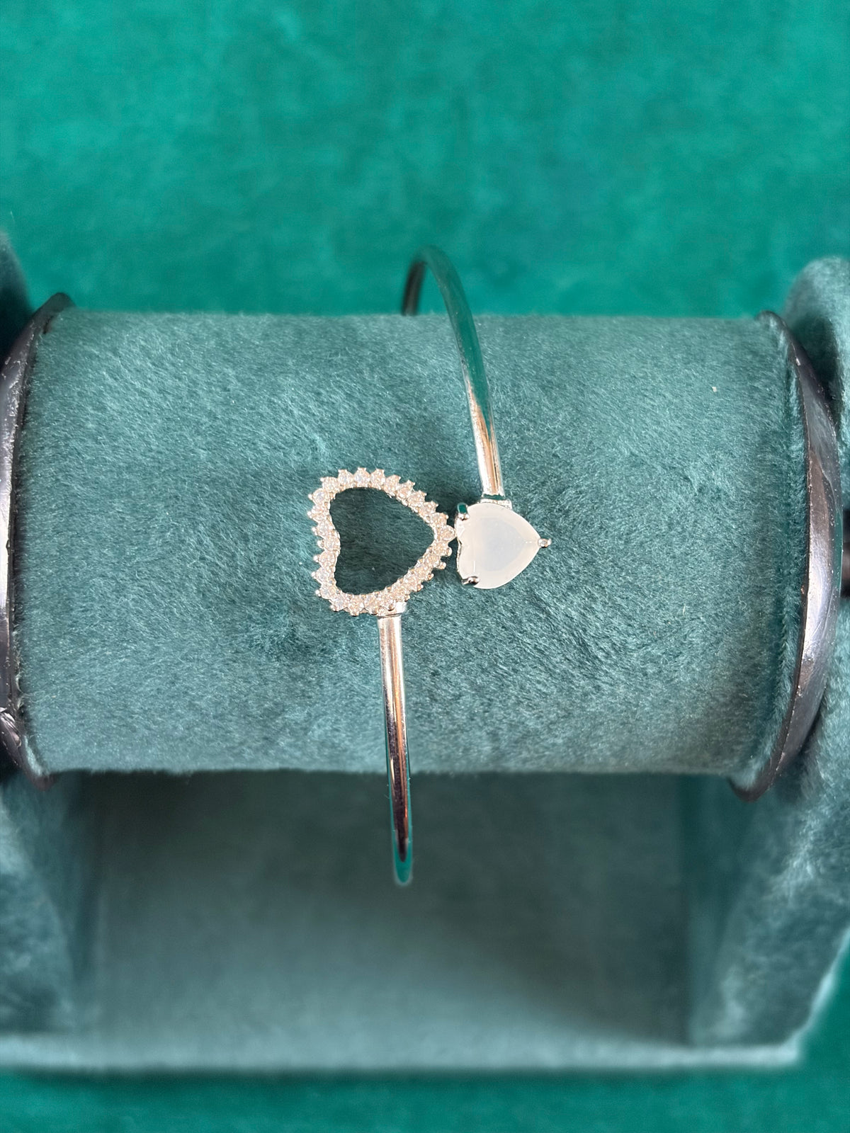 CZ Heart Halo Bangle, 925 Silver