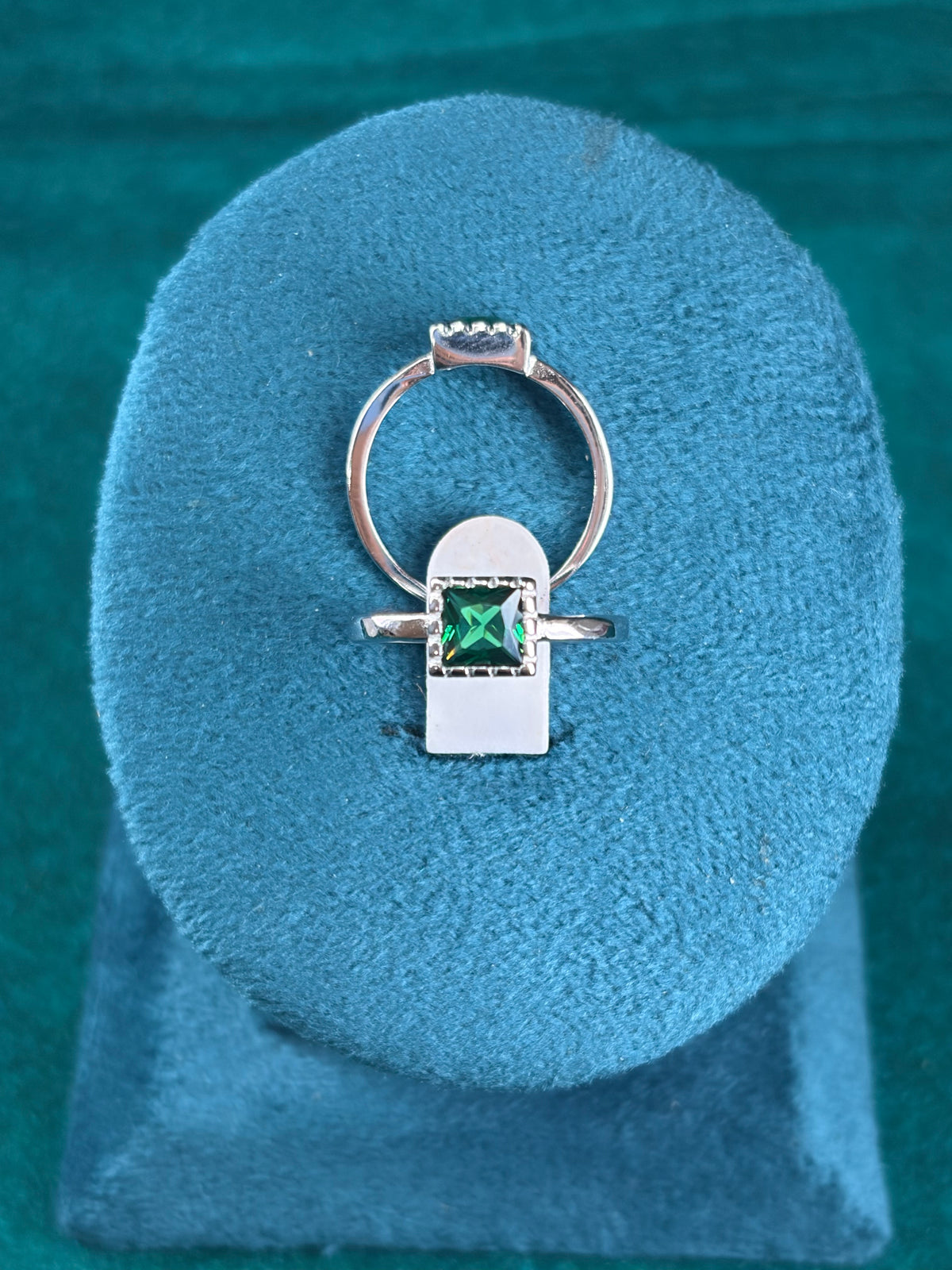 Square-Cut Emerald-Tone Toe Ring – Pave Halo, 925 Silver