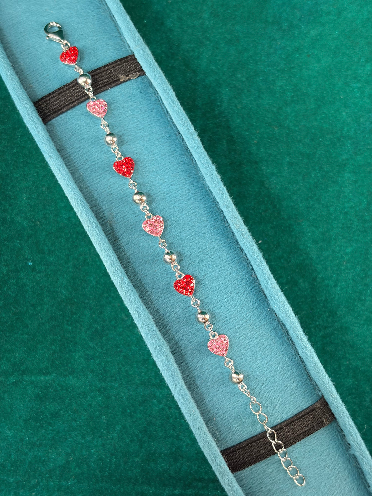 Glitter Heart Kids Bracelet – Festive, 925 Silver