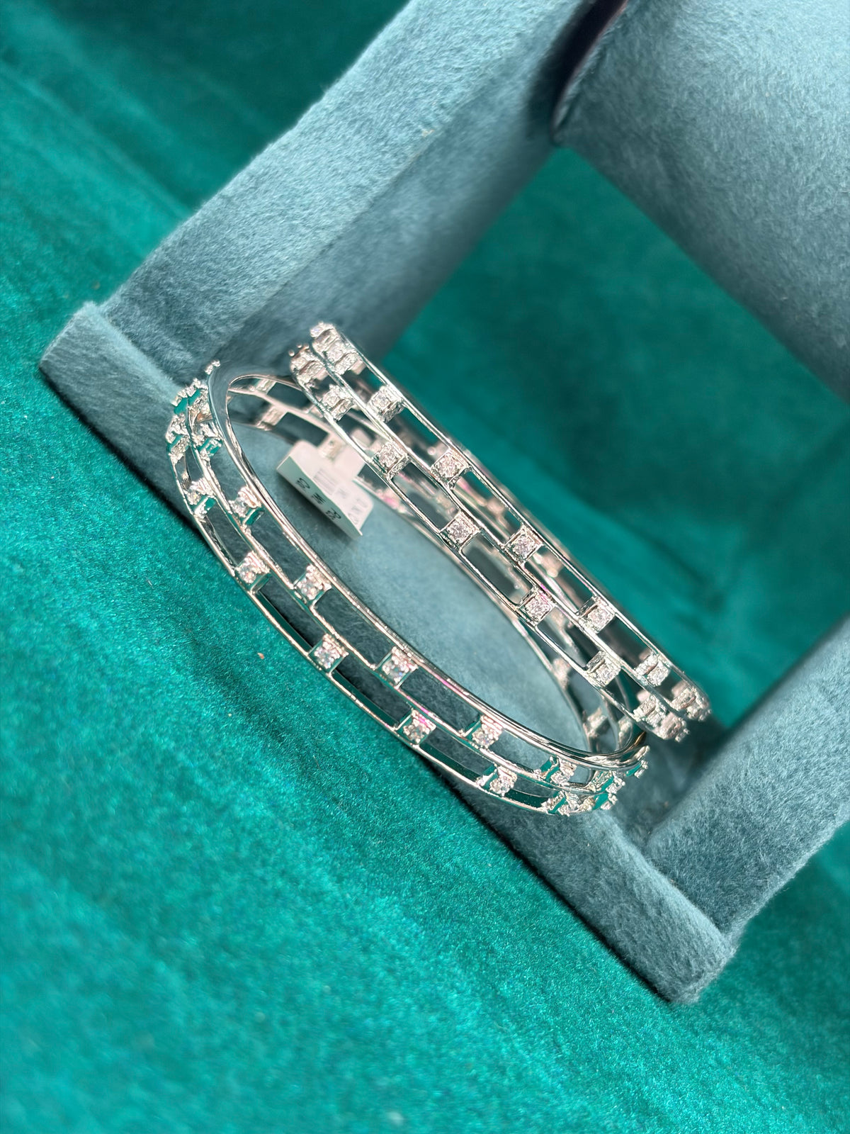 Rectangle Link Bangle Pair – Pave Sparkle, 925 Silver