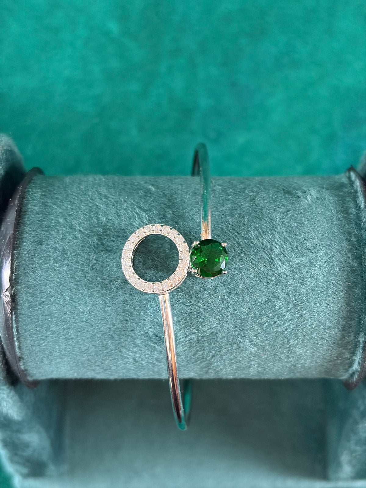 Emerald-Tone Halo Bangle, 925 Silver