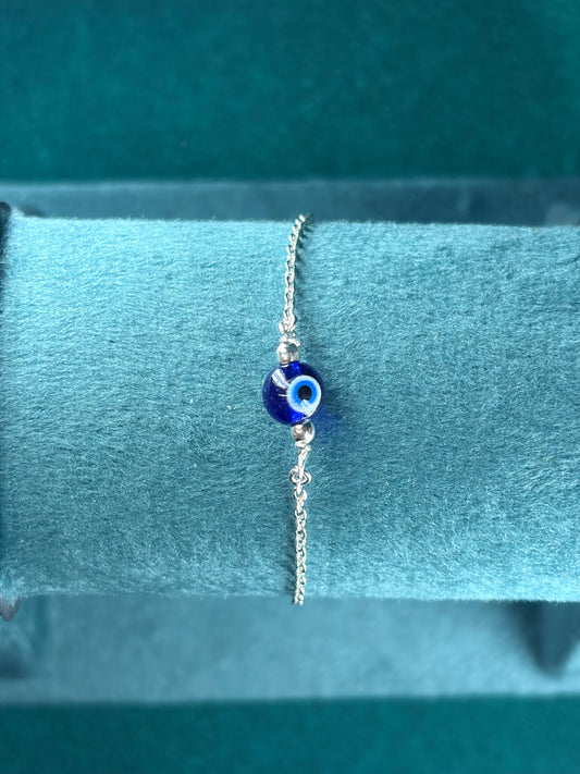 Evil Eye Bead Bracelet – Blue Enamel, 925 Silver