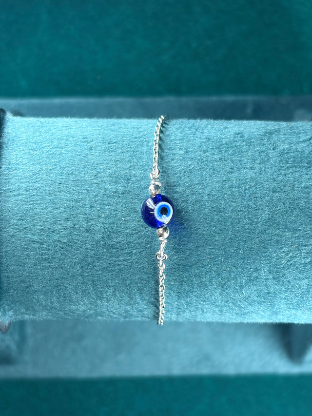 Evil Eye Bead Bracelet – Blue Enamel, 925 Silver