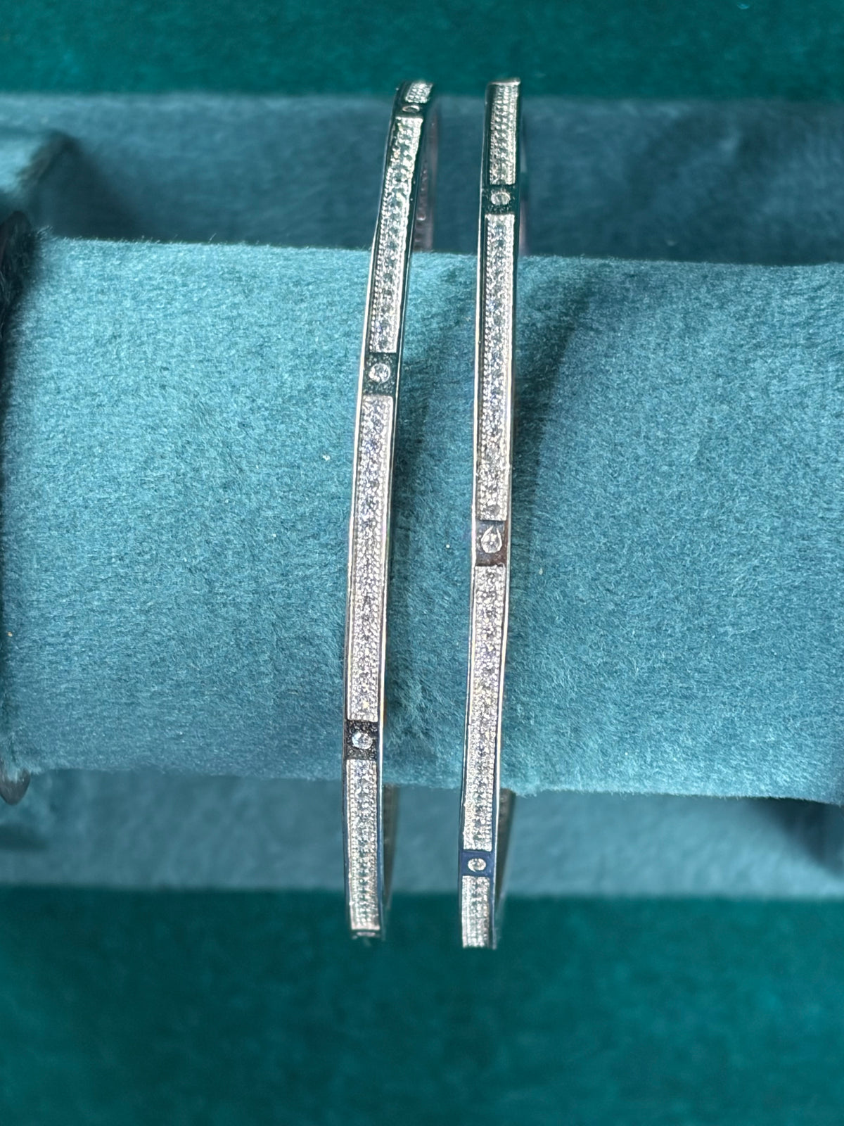 CZ Line Bangle Pair – Slim Bar, 925 Silver