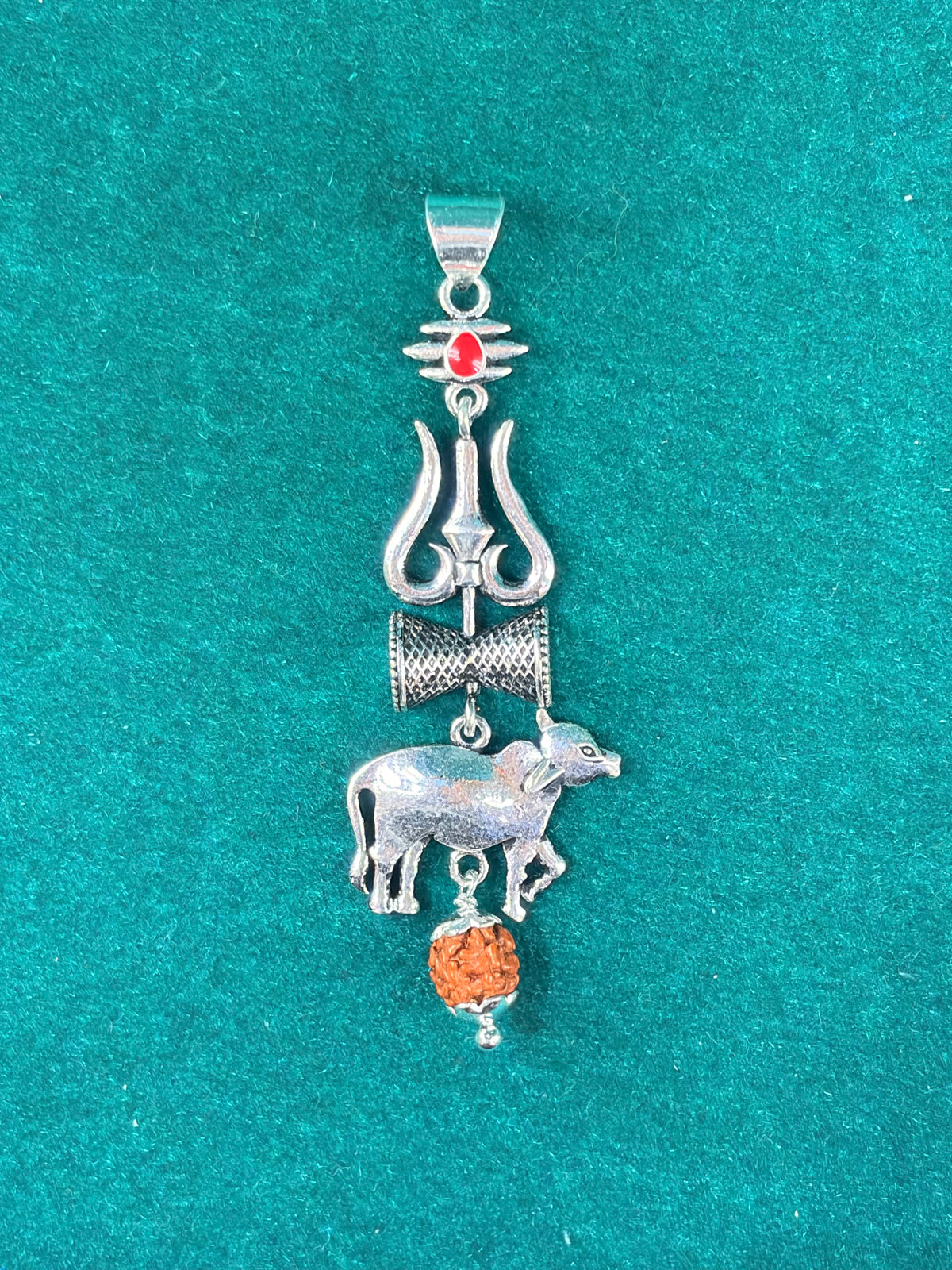 Trishul & Nandi Pendant – Rudraksha Bead, 925 Silver