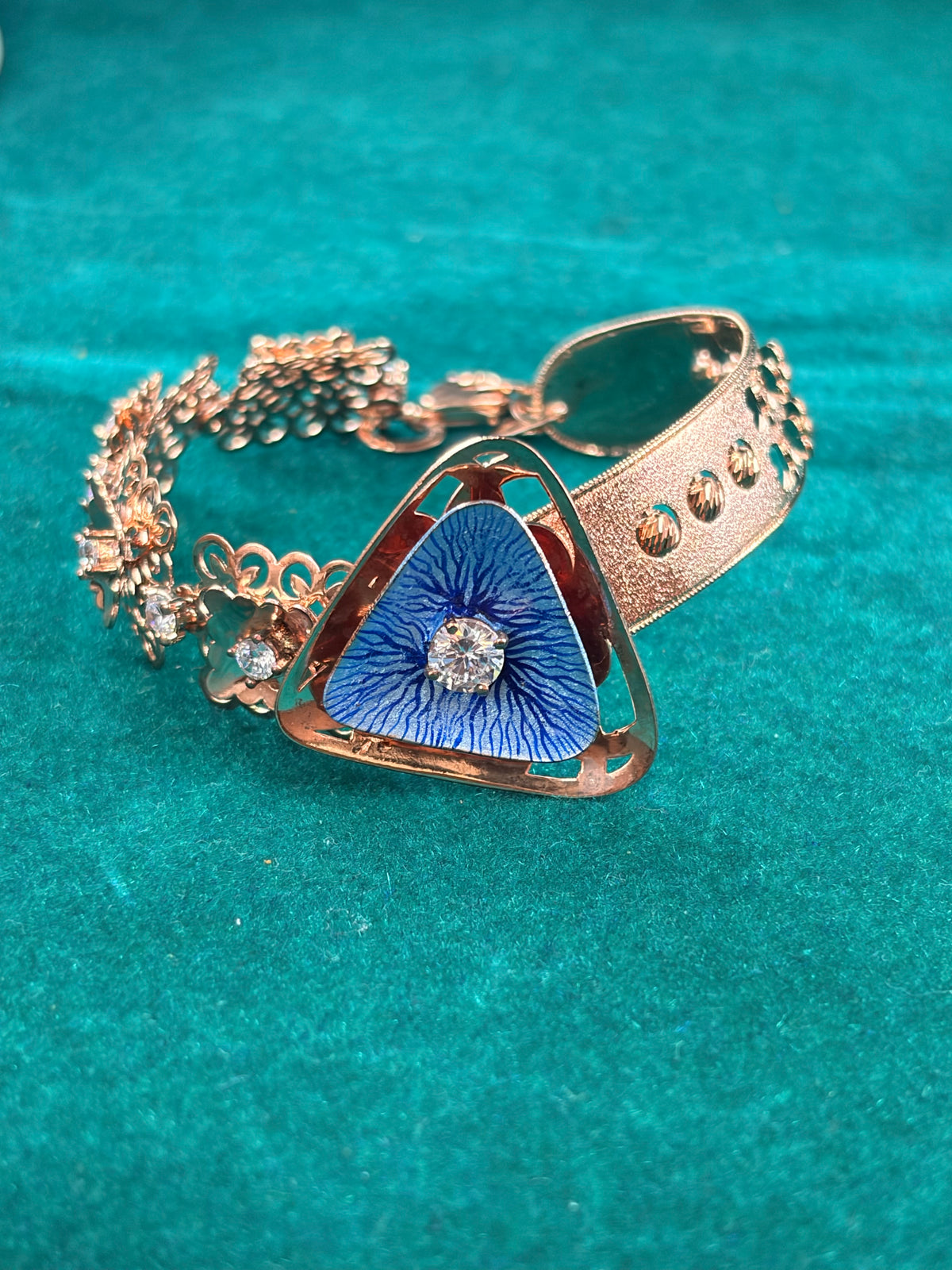 Antique Meenakari Charm Bracelet – Blue Enamel & CZ, 925 Silver