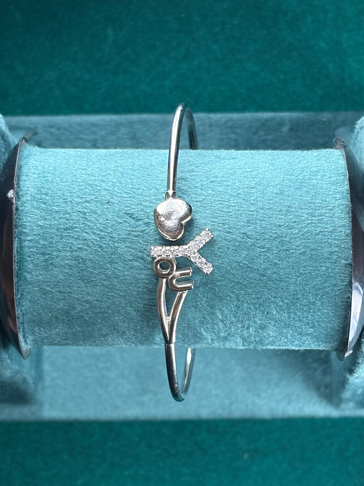 Love Script Kada Bracelet – Heart Charm, 925 Silver