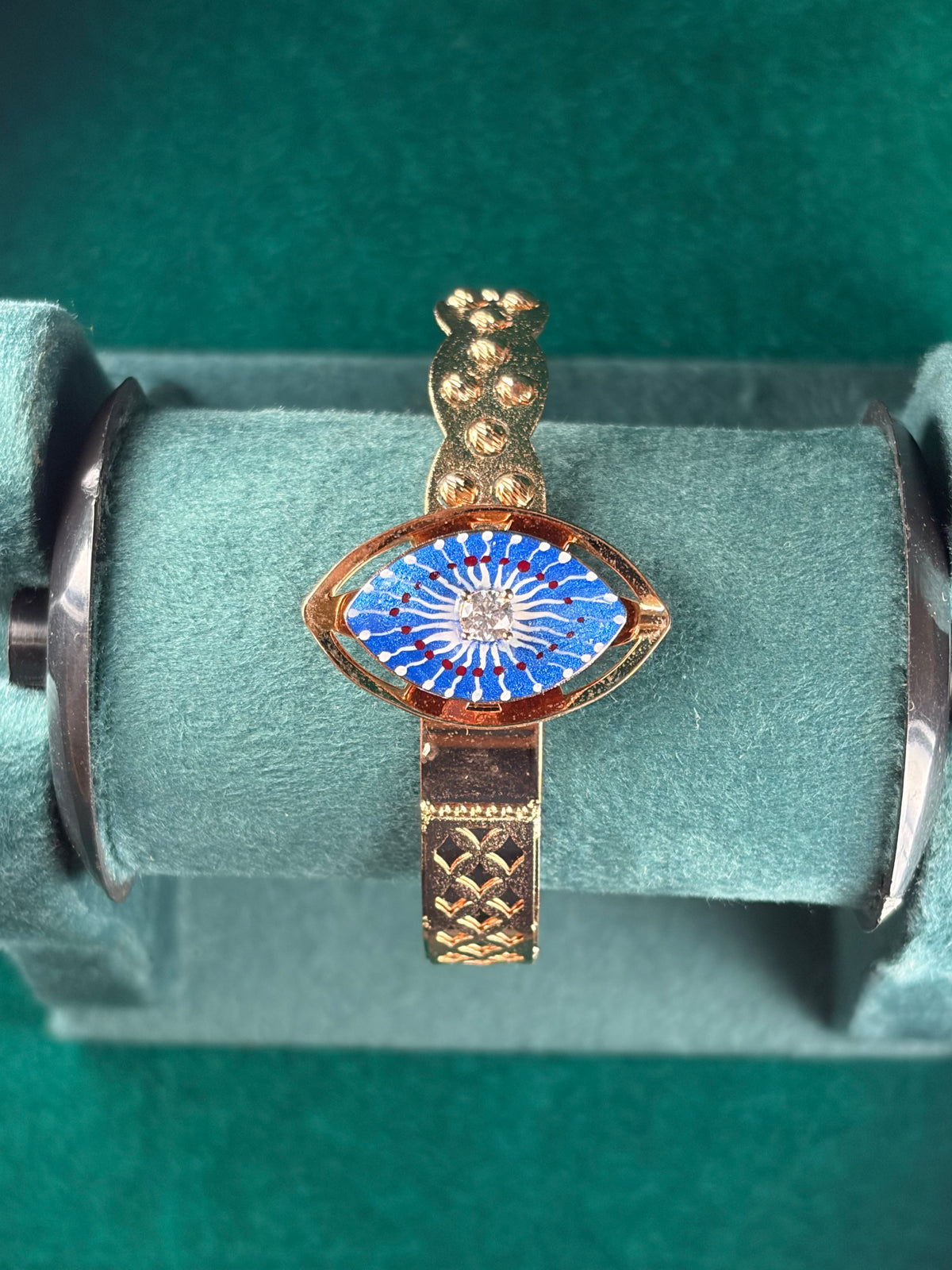 Meenakari Evil Eye Bracelet – Blue Enamel & CZ, 925 Silver