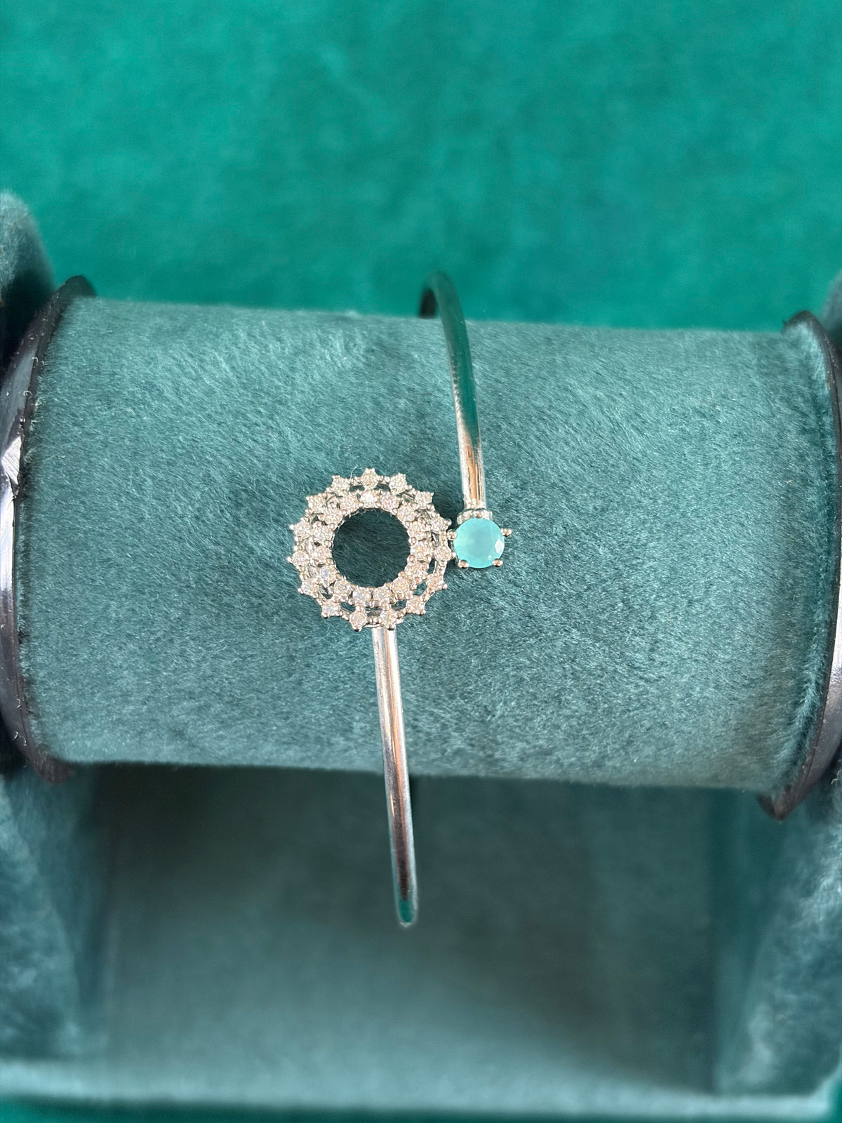 Turquoise-Tone Sunburst Bangle, 925 Silver