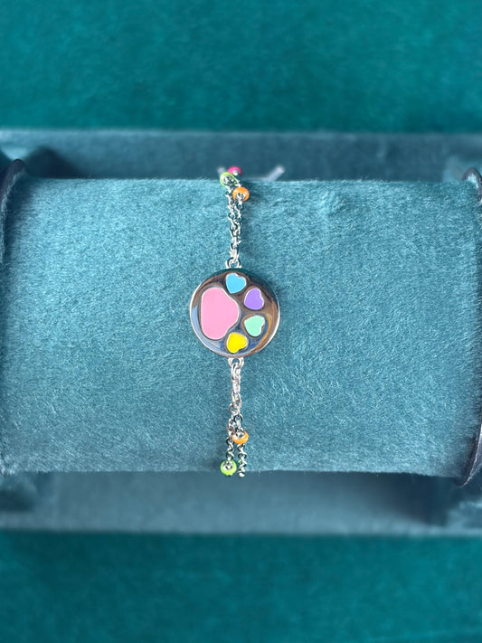 Heart Print Kids Bracelet – Enamel Charm, 925 Silver