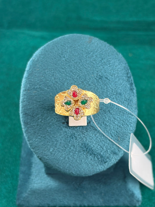 Clover Cluster Ring – Textured Gold Band, 925 Silver
