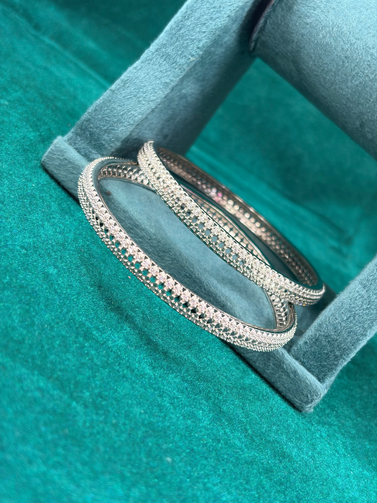 Pave Bangle Pair – Classic Round, 925 Silver