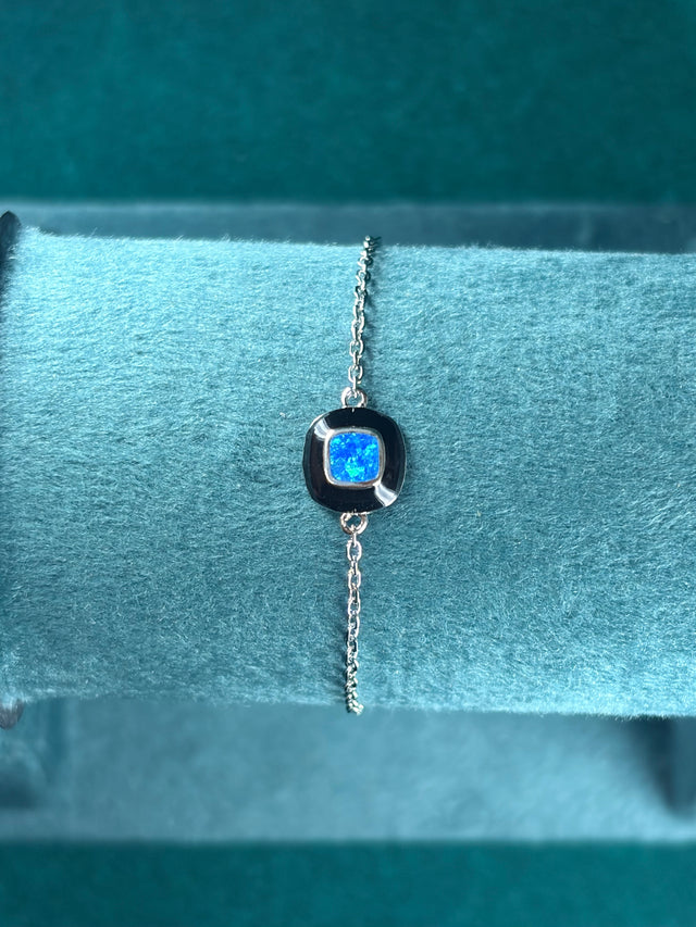 Opal-Tone Square Bracelet – Black Halo Frame, 925 Silver