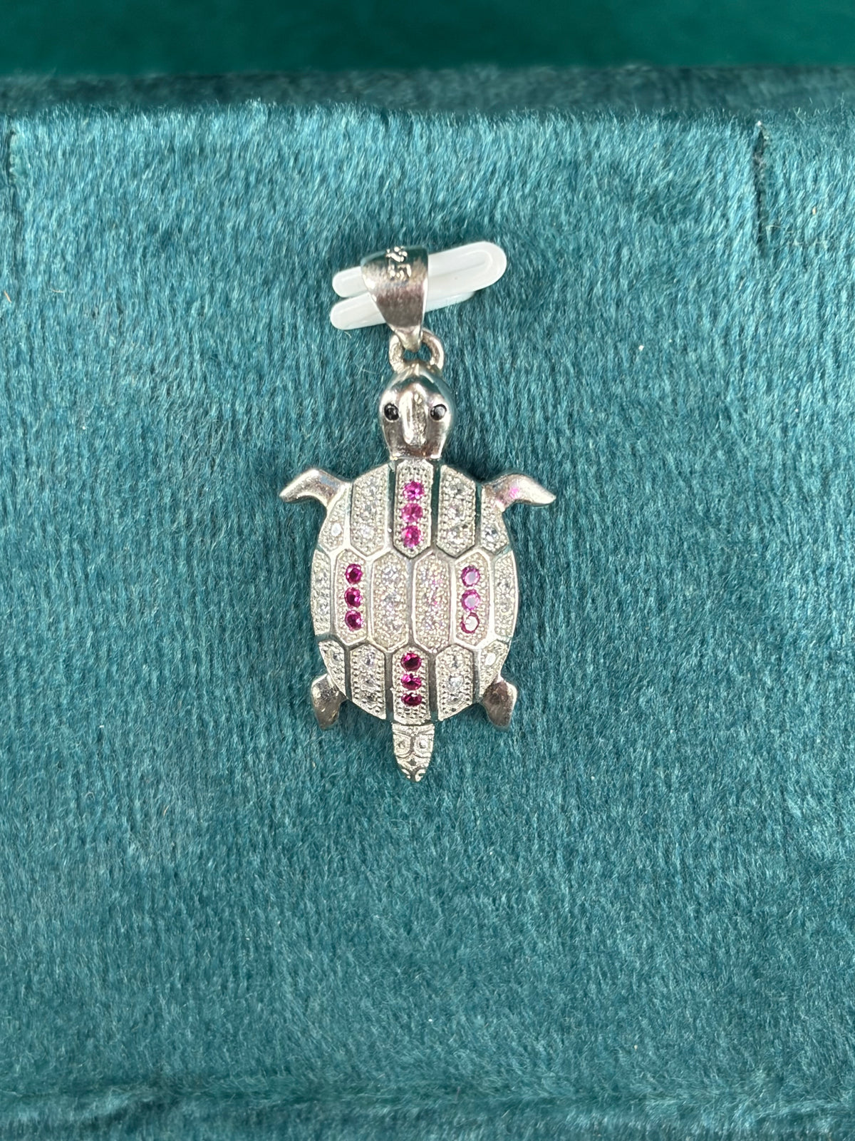 Ruby-Tone Pave Turtle Pendant, 925 Silver