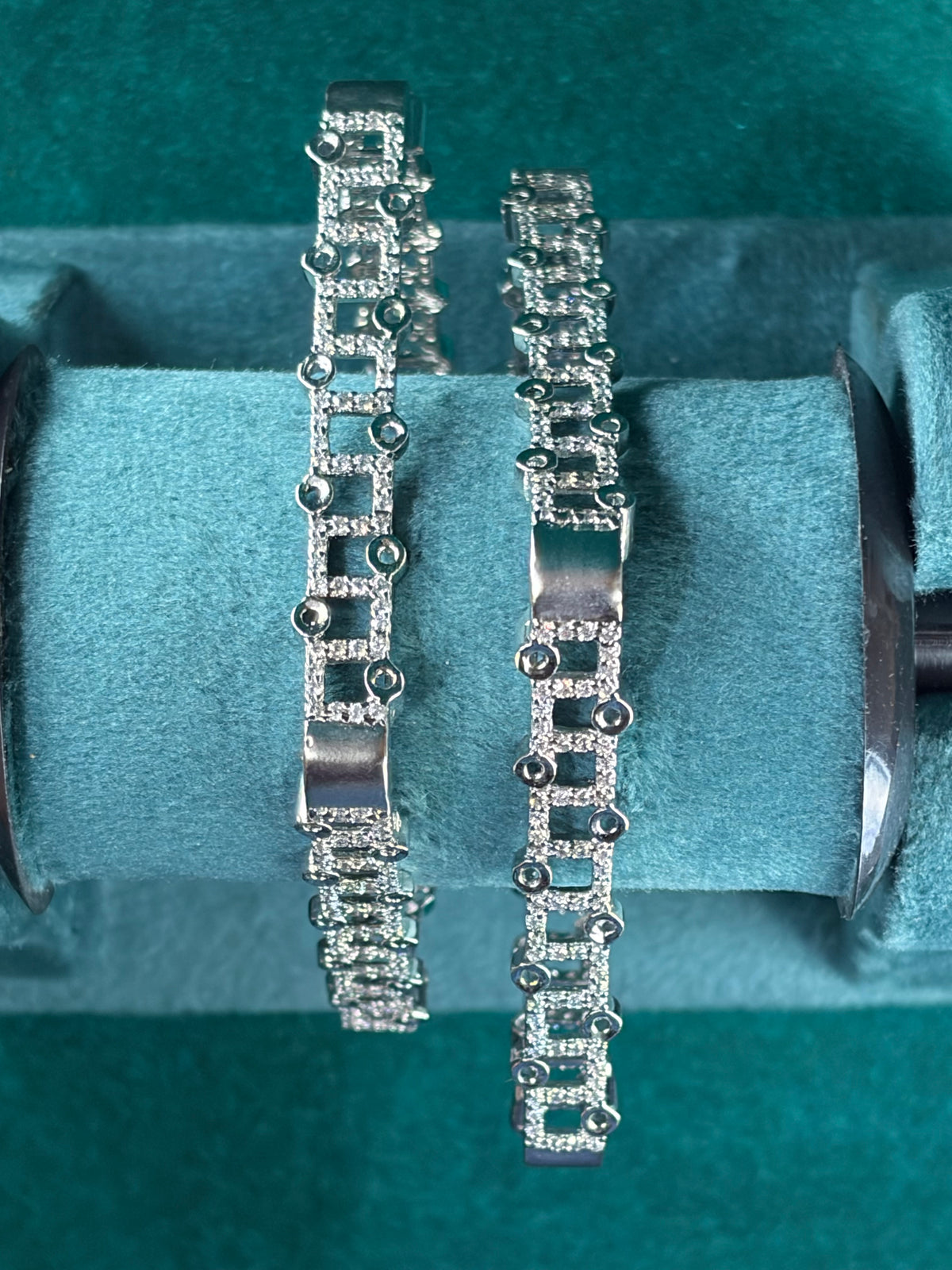Rectangle Link Bangle Pair – Bezel Stone, 925 Silver