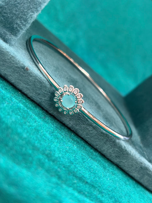 Aqua-Tone Flower Halo Bangle, 925 Silver