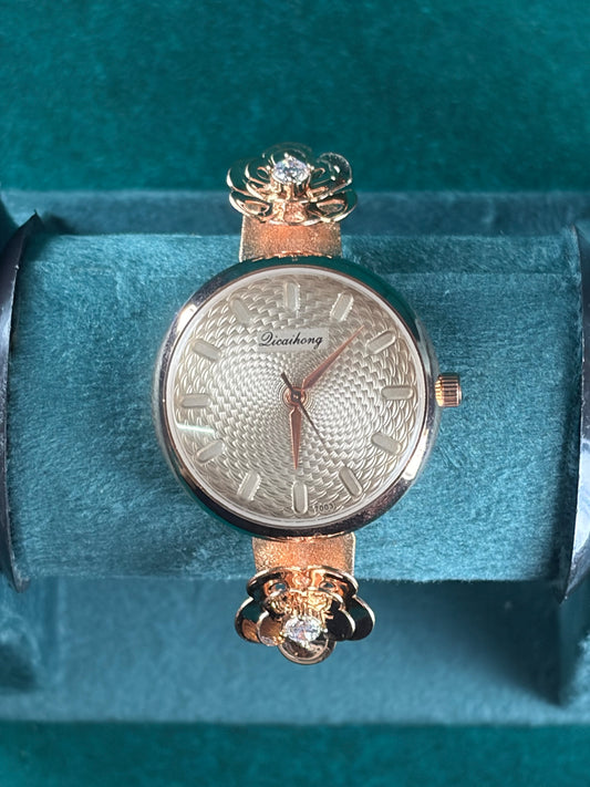 Guilloche Dial Watch – Rose-Gold Mesh, 925 Silver