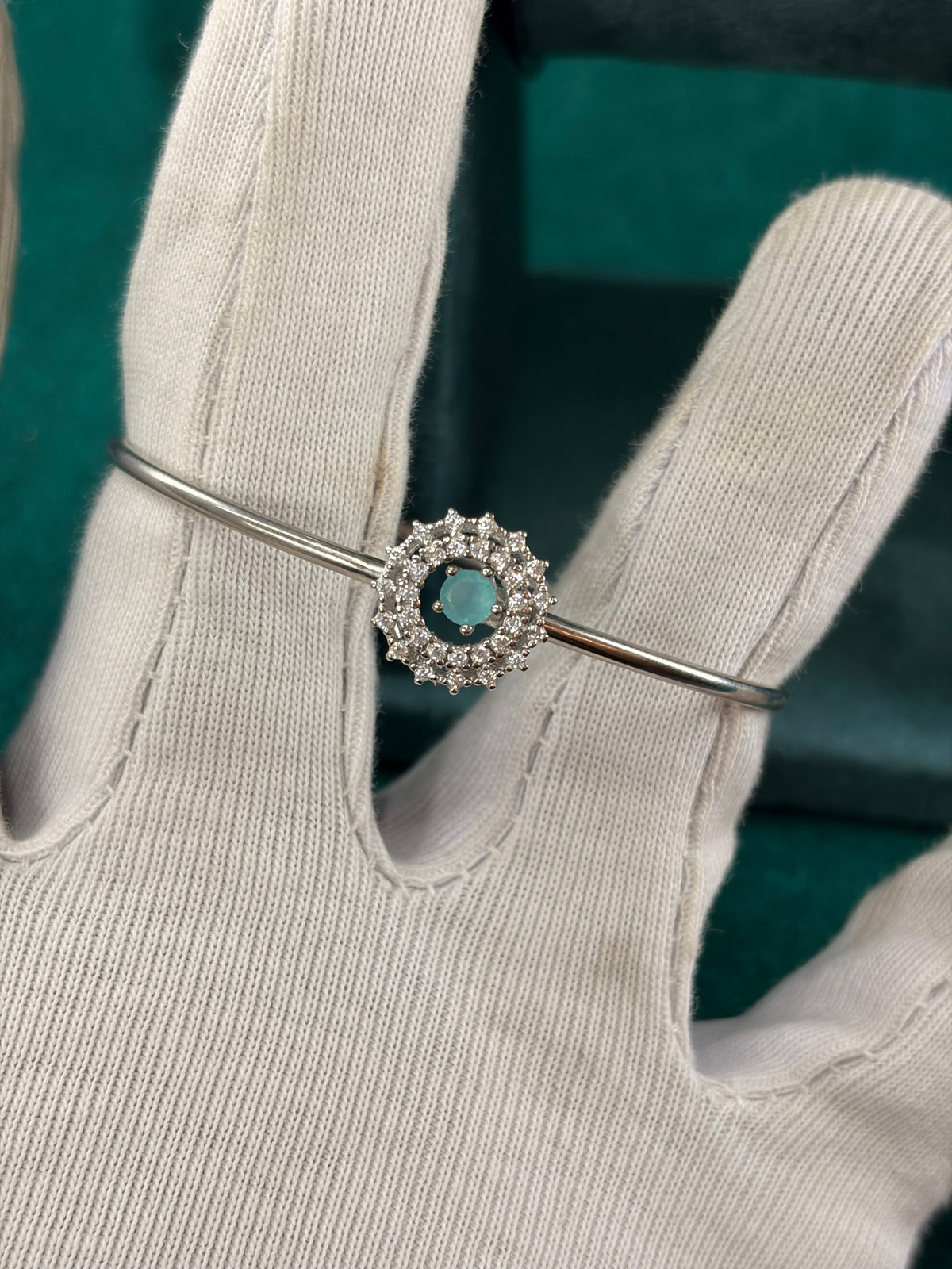 Turquoise-Tone Sunburst Bangle, 925 Silver