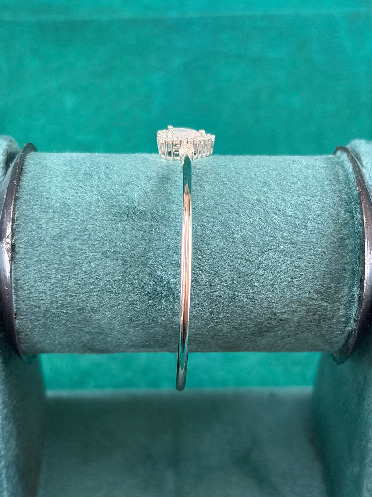 CZ Heart Halo Bangle, 925 Silver