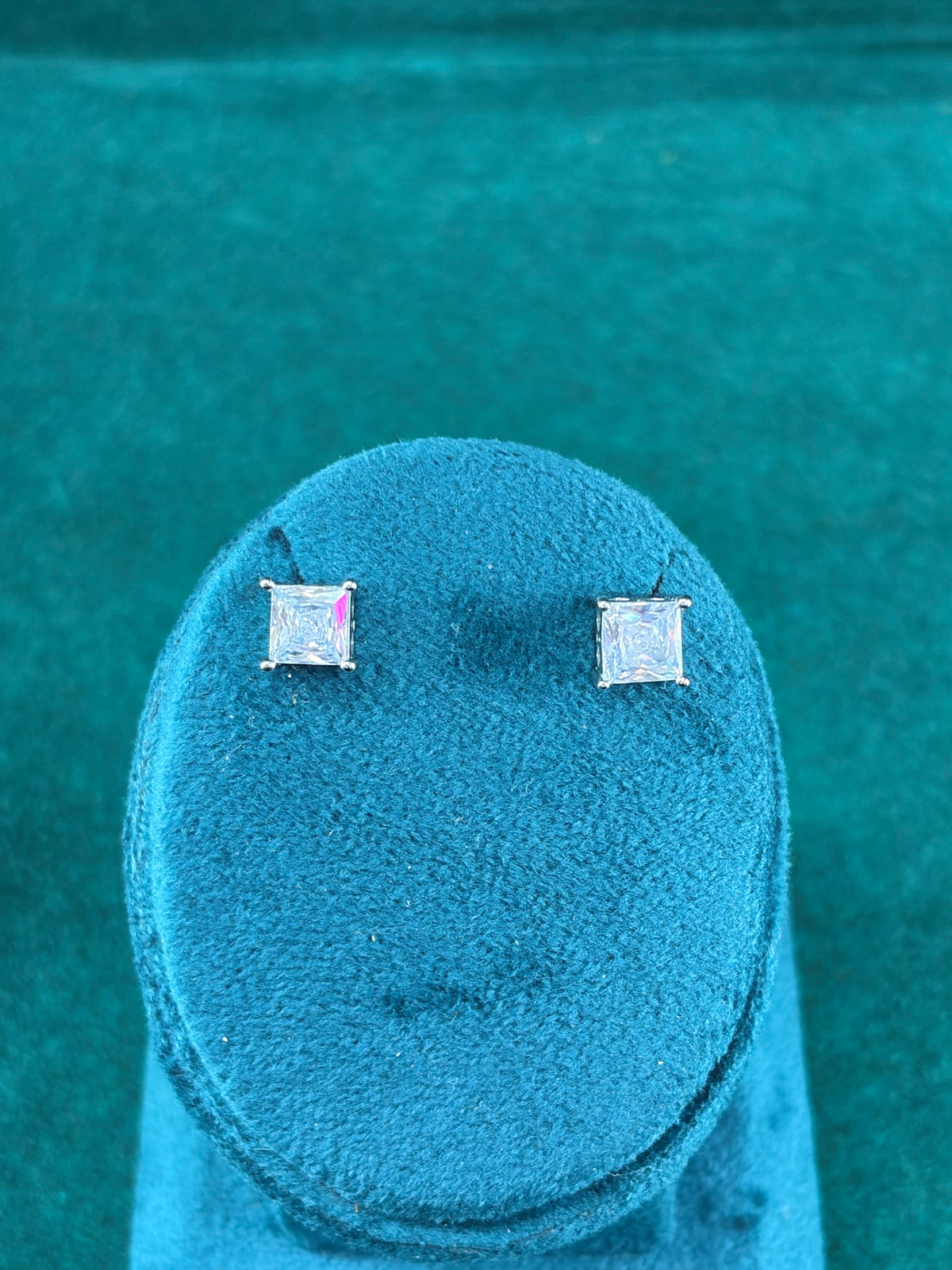 Princess Cut Stud Earrings – Prong Set, 925 Silver